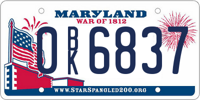 MD license plate 0BK6837