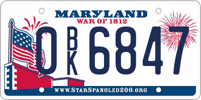MD license plate 0BK6847