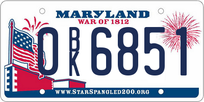 MD license plate 0BK6851