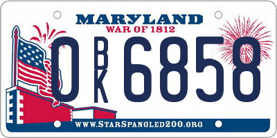 MD license plate 0BK6858