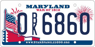 MD license plate 0BK6860