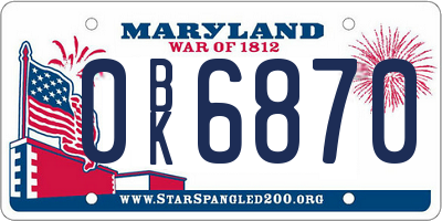 MD license plate 0BK6870