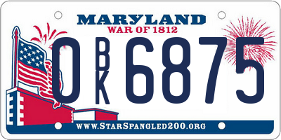 MD license plate 0BK6875