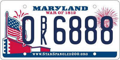 MD license plate 0BK6888