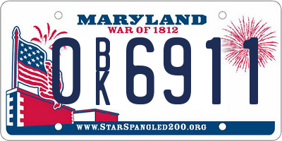 MD license plate 0BK6911