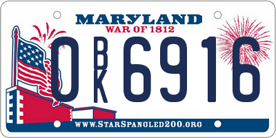 MD license plate 0BK6916