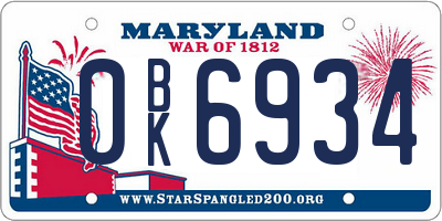 MD license plate 0BK6934