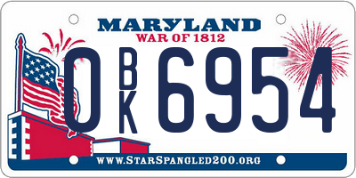 MD license plate 0BK6954