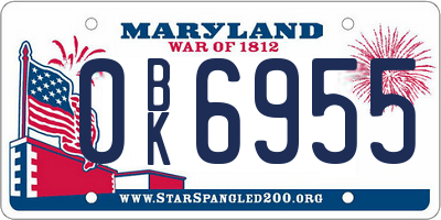 MD license plate 0BK6955