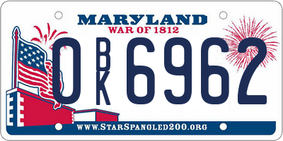 MD license plate 0BK6962