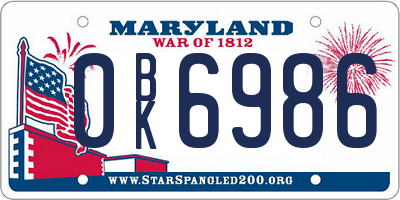 MD license plate 0BK6986