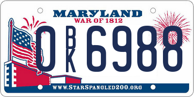 MD license plate 0BK6988