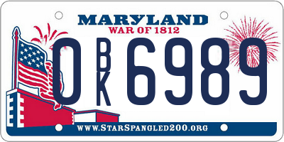 MD license plate 0BK6989