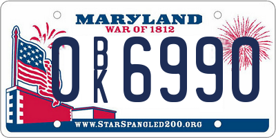 MD license plate 0BK6990