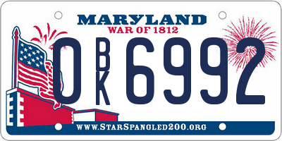 MD license plate 0BK6992