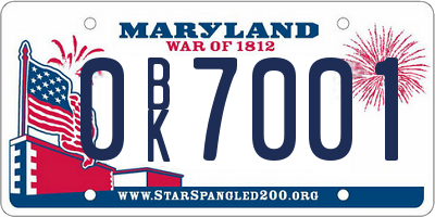 MD license plate 0BK7001