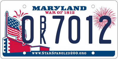 MD license plate 0BK7012