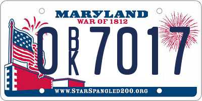 MD license plate 0BK7017