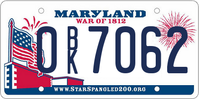 MD license plate 0BK7062