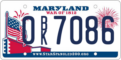MD license plate 0BK7086
