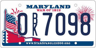 MD license plate 0BK7098