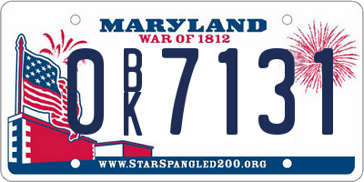 MD license plate 0BK7131