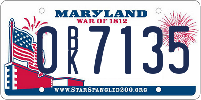 MD license plate 0BK7135