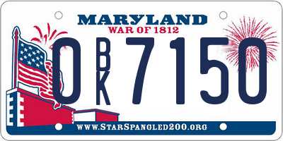 MD license plate 0BK7150