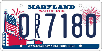 MD license plate 0BK7180