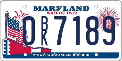 MD license plate 0BK7189