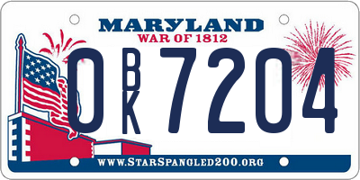 MD license plate 0BK7204