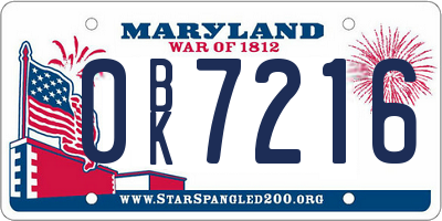 MD license plate 0BK7216