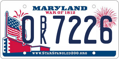 MD license plate 0BK7226