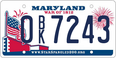 MD license plate 0BK7243