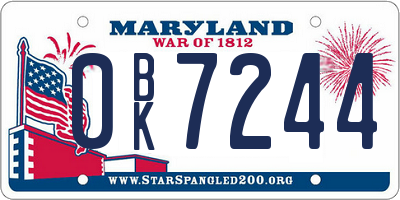 MD license plate 0BK7244