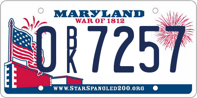 MD license plate 0BK7257