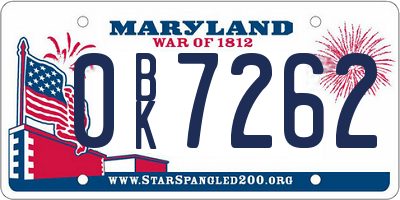 MD license plate 0BK7262