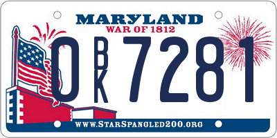 MD license plate 0BK7281