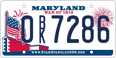 MD license plate 0BK7286