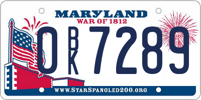 MD license plate 0BK7289