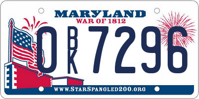 MD license plate 0BK7296