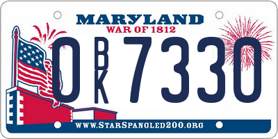 MD license plate 0BK7330
