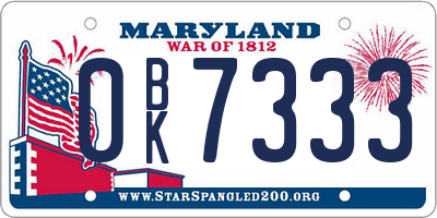 MD license plate 0BK7333