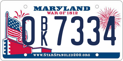 MD license plate 0BK7334