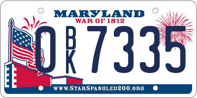 MD license plate 0BK7335