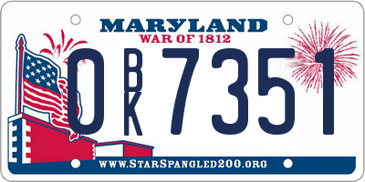 MD license plate 0BK7351