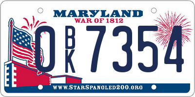 MD license plate 0BK7354
