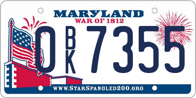 MD license plate 0BK7355