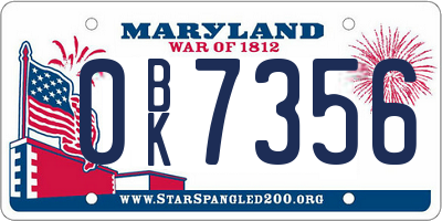 MD license plate 0BK7356