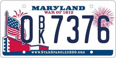 MD license plate 0BK7376